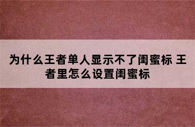 为什么王者单人显示不了闺蜜标 王者里怎么设置闺蜜标